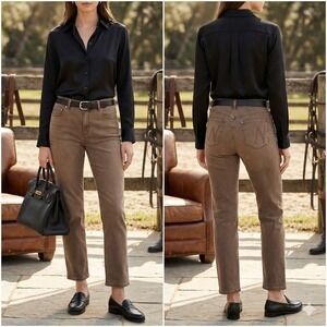 NIC+ZOE Denim Mid Rise Straight Jeans Ankle Size 33 Acorn Brown NWT Quiet Luxury